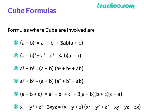 what are the formulas of cube