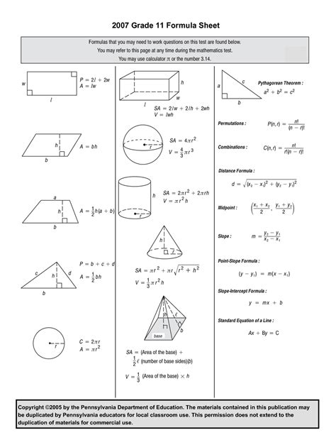 what are the formulas of maths class 7