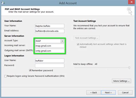 what are the incoming and outgoing server settings for gmail