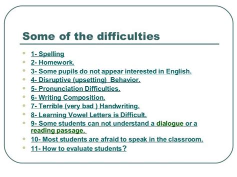 what are the main difficulties in teaching and learning english