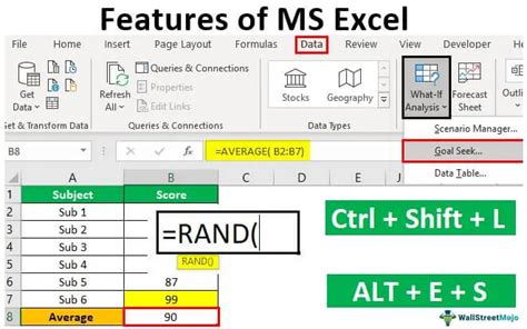 what are the main features of ms excel with examples