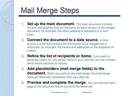 what are the main steps involved in mail merge