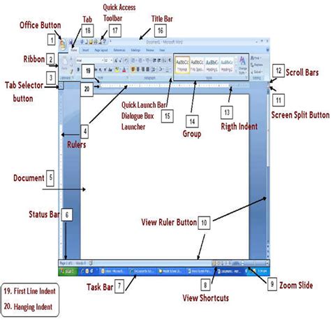 what are the parts and functions of microsoft word