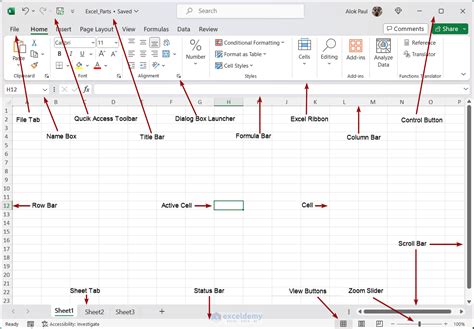 what are the parts and functions of ms excel