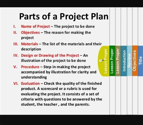 what are the parts of a project plan brainly