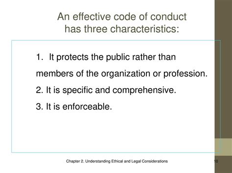 what are the three characteristics of an effective code of conduct