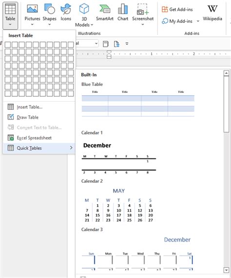 what are the three ways to create a table in word short answer