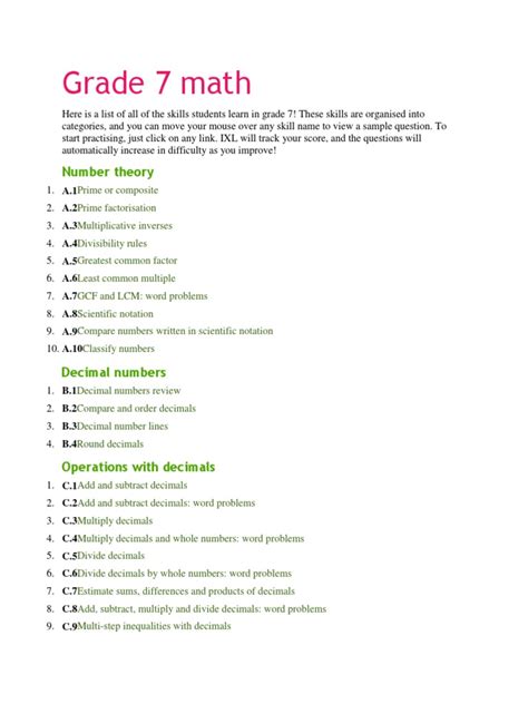 what are the topics in math grade 10