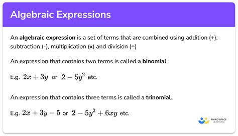 what are the types of algebraic expressions with examples