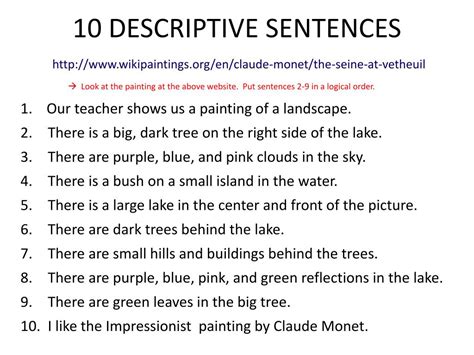 what are three examples of descriptive sentences