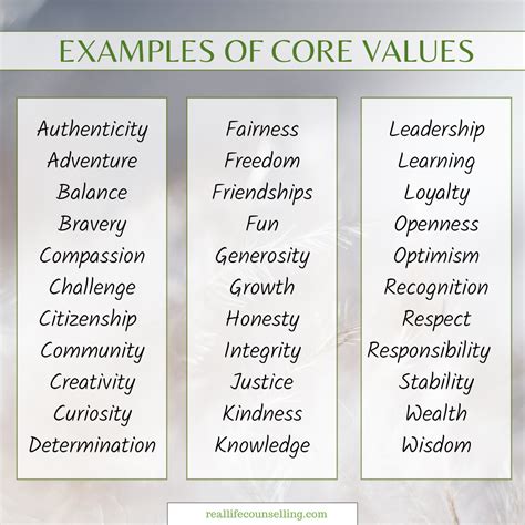 what are your values in life examples