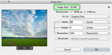 what command specifies the image size in photoshop
