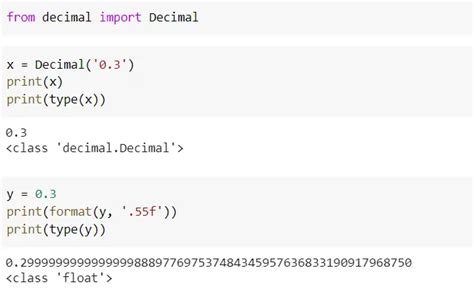 what data type is used to represent decimal number in python