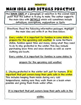 what defines the main idea of an informative text