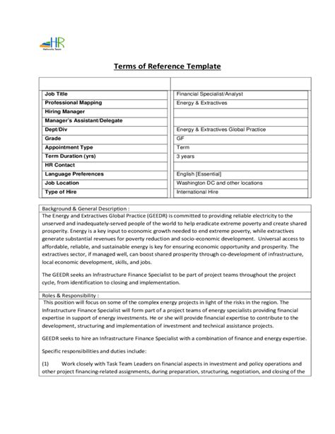 what do terms of reference include