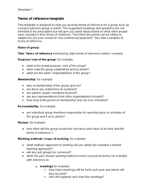 what does a terms of reference include