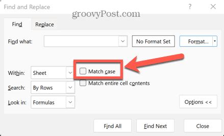 what does match case do in excel