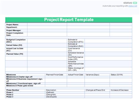 what does project report include