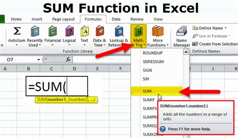 what does the sum function do in microsoft excel