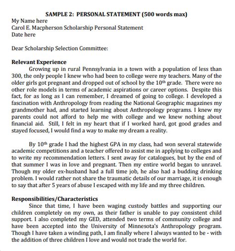 what format should a personal statement be in