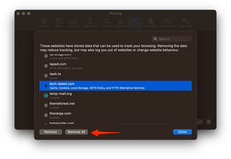 what happens when you remove website data from safari