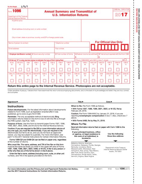 what is a 1096 transmittal form
