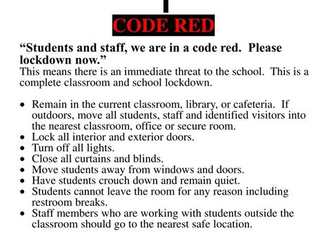 what is a code red lockdown in school mean