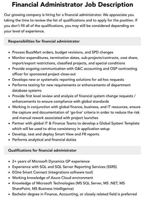 what is a financial administrator job description