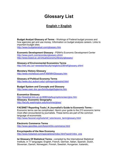 what is a glossary list