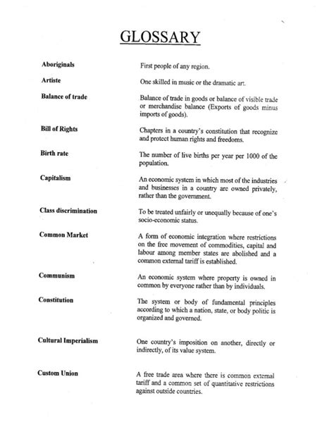 what is a glossary of terms