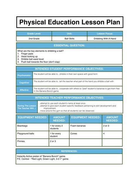 what is a lesson plan in physical education