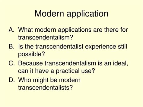 what is a modern application of transcendentalist principles