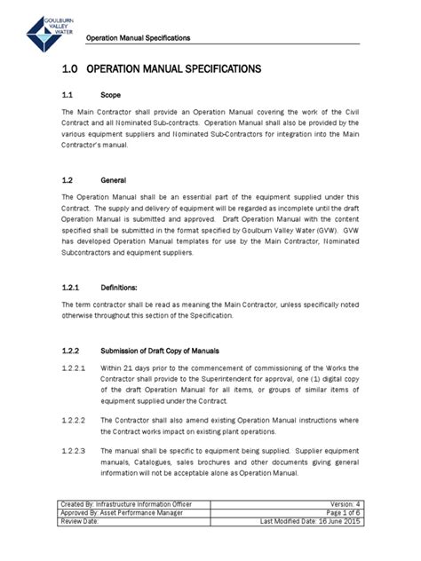 what is a project specification manual