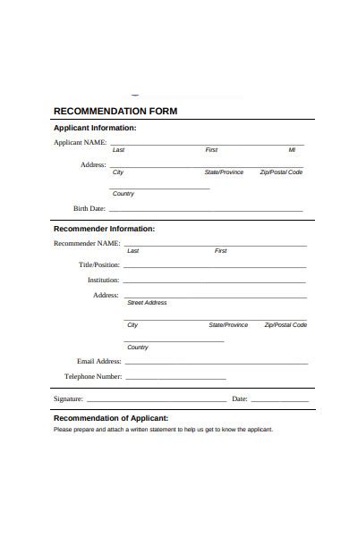 what is a recommendation form