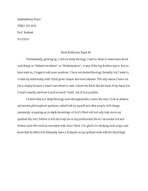 what is a short reflection paper