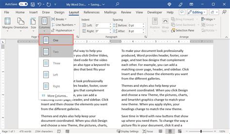 what is a single column format in word