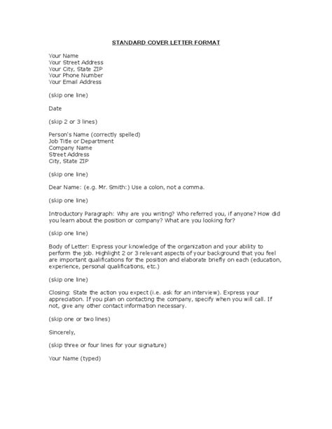 what is a standard cover letter format