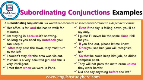 what is a subordinating conjunction examples with answers