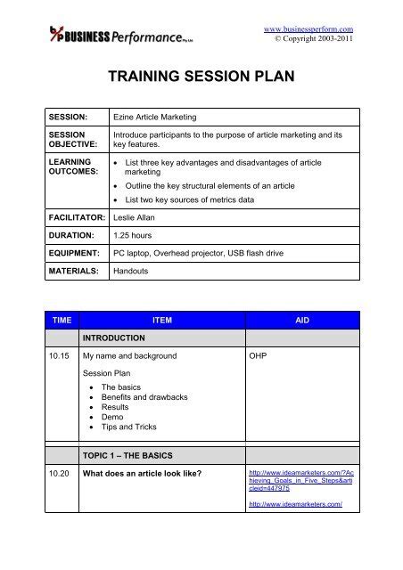 what is a training session plan