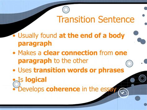 what is a transition sentence in a paragraph