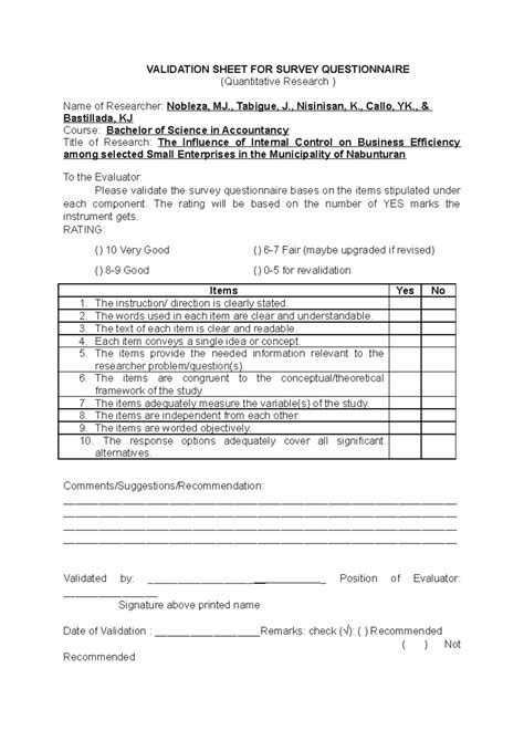 what is a validated questionnaire