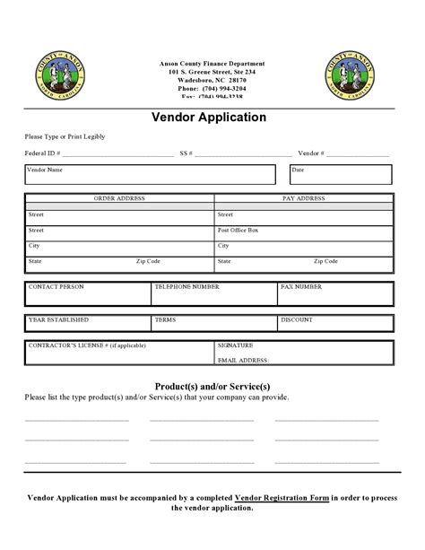what is a vendor application form