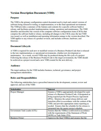 what is a version description document