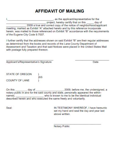 what is an affidavit declaration of mailing