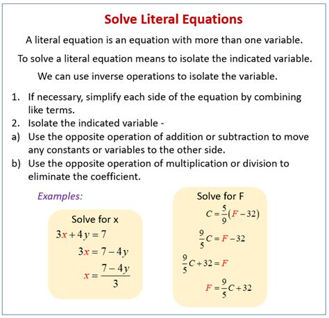 what is an example of a literal equation in math
