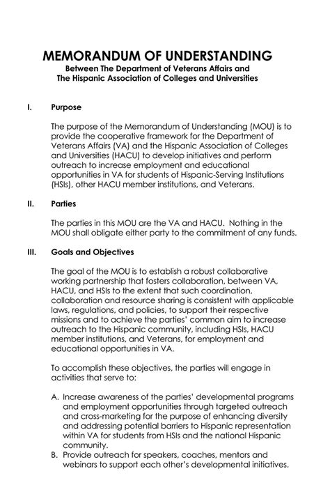 what is an example of a memorandum of understanding