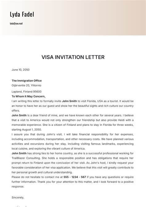 what is an example of a visa invitation letter