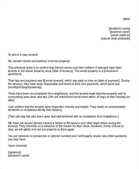 what is an example of character reference letter for housing