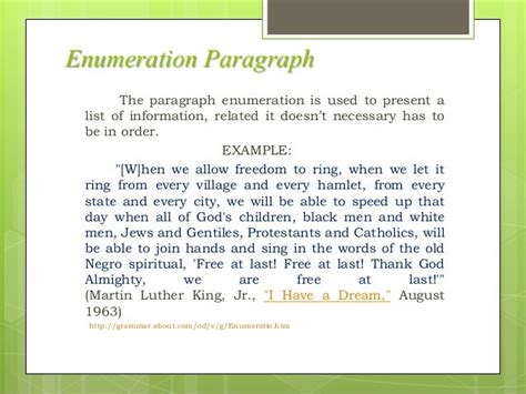 what is an example of enumeration text type sentence