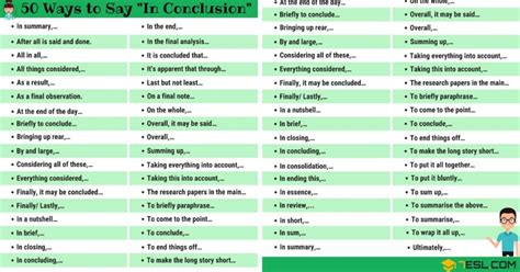 what is another way to say conclusion